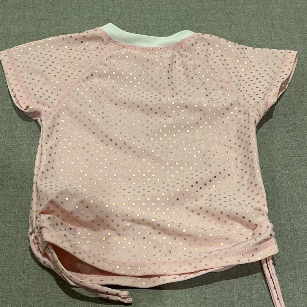 Snapper Rock Girls' Pink Gold Polka Dots Crop Bikini Top Only, Size 4, Imperfect